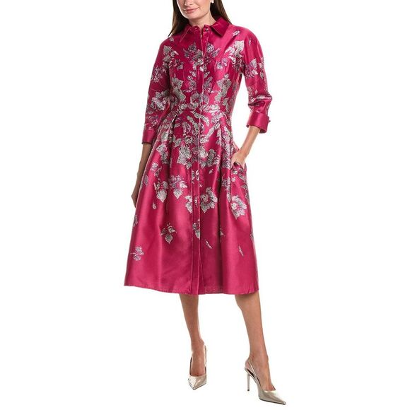 Teri Jon by Rickie Freeman Dresses & Skirts - Teri Jon By Rickie Freeman Womens Metallic Jacquard Floral Shirtdress, Pink